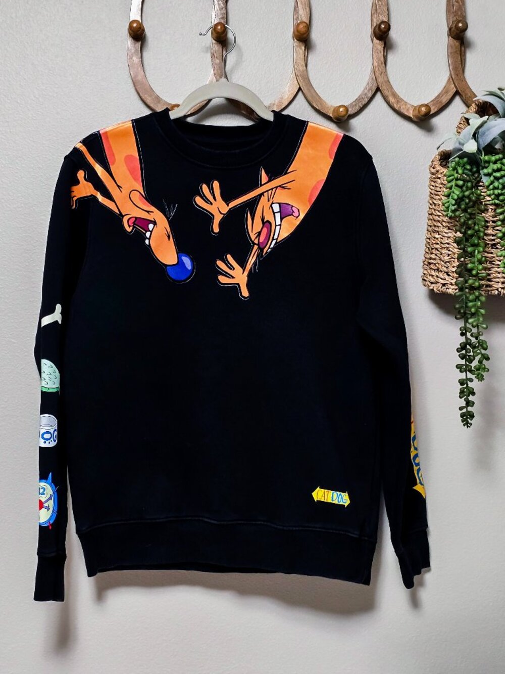 Retro Nickelodeon CatDog Sweatshirt Men's Small Black Heavyweight Viacom